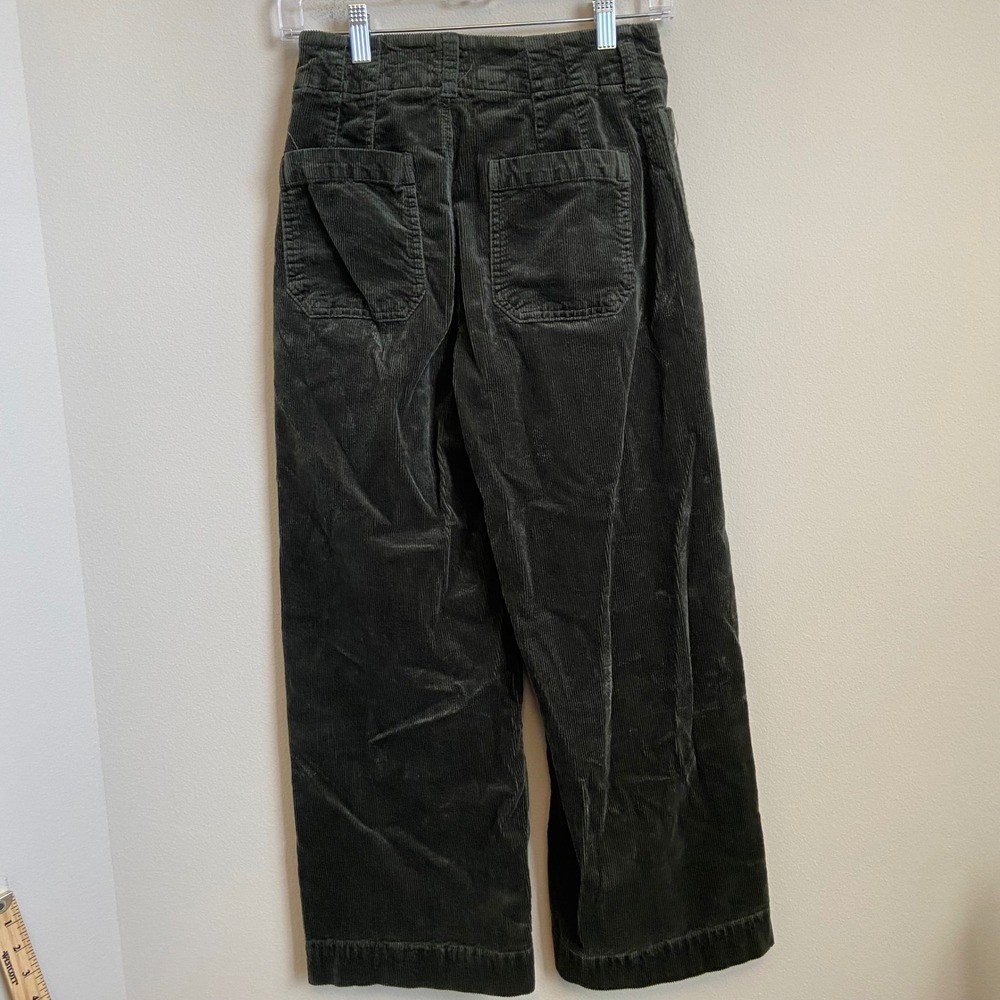 Maeve Anthropologie The Colette Corduroy Wide Leg Pants Olive Green 27 - Picture 7 of 8